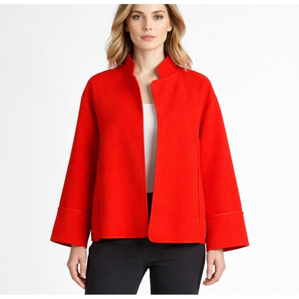Classiques Entier Red Wool Structured Blazer Jacket Textured Open Front - L/XL